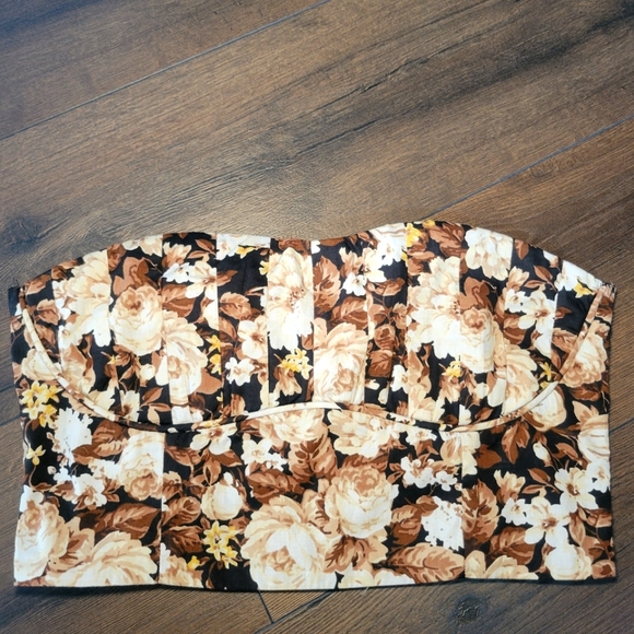Abercrombie & Fitch Tops - Abercrombie & Fitch Strapless Floral Cream & Brown Top With Boning Womens Size M